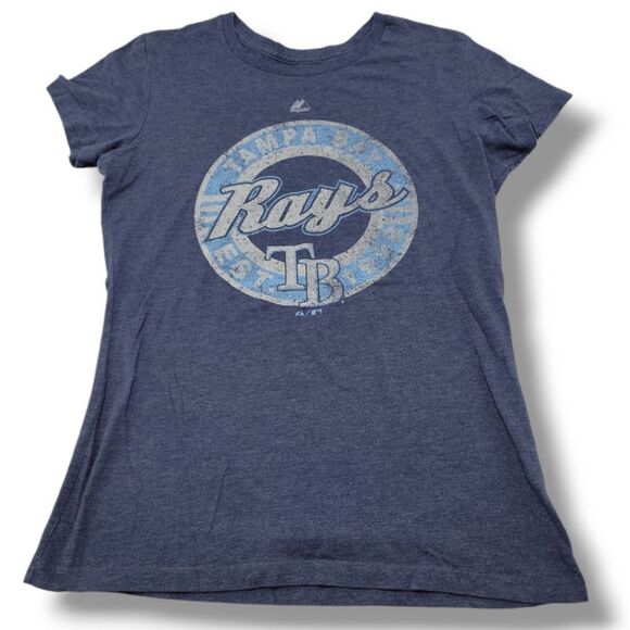 Majestic Top Size Medium M Tampa Bay Rays T-Shirt MLB Graphic Print T-Shirt Blue - Picture 1 of 6